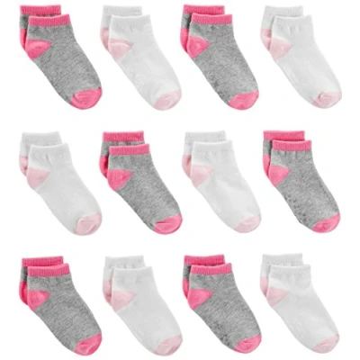 Image of Simple Joys by Carter&#039;s Baby Girls&#039; 12 Pack No Show Socks, Grey/Pink/White, 0 6 Months (Pack of 12)