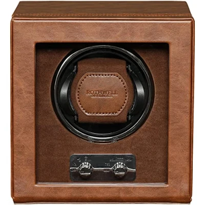 Image of ROTHWELL Single Watch Winder for Automatic Watches with Quiet Motor Multiple Speeds and Rotation Settings (Tan/Brown)
