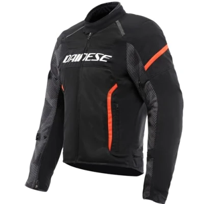 Image of DAINESE Air Frame 3 Tex Jacket, Summer Motorcycle Jacket with Detachable Windproof Lining, Man, Black/Black/Red Fluo, 46