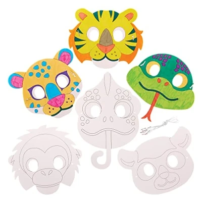 Image of Baker Ross FX556 Rainforest Animal Colour In Masks Pack of 10, Arts and Crafts Party for Kids
