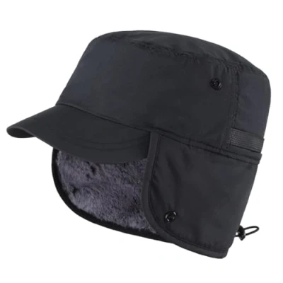 Image of Magracy Outdoor Men&#039;s Winter Baseball Cap with Visor Warm Earflap Hat Faux Fur Trapper Hunting Ski Snow Black