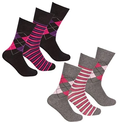 Image of Metzuyan Womens Diabetic Socks 6 9 Pairs Cotton Rich Non Elastic Top Comfort Soft Argyle Stripes 4 8