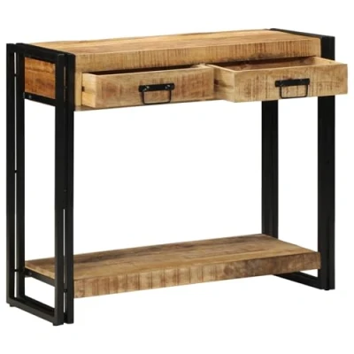 Image of vidaXL Industrial Console Table Solid Mango Wood/Iron Brown Textured Finish 90x33x75cm Living Room/Bedroom/Hallway