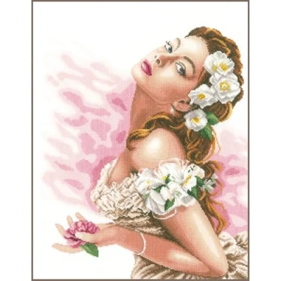 Image of Lanarte Counted Cross Stitch Kit: Lady of The Camellias (Evenweave), Cotton, NA, 37 x 48cm