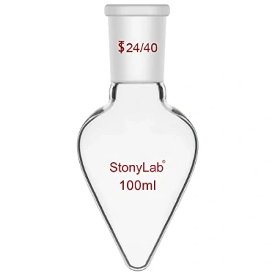 Image of stonylab Recovery Flask, Heavy Wall Single Neck Borosilicate Glass Rotary Evaporator Flask with 24/40 Standard Taper Outer Joint, Pear shaped Lab 100 ml