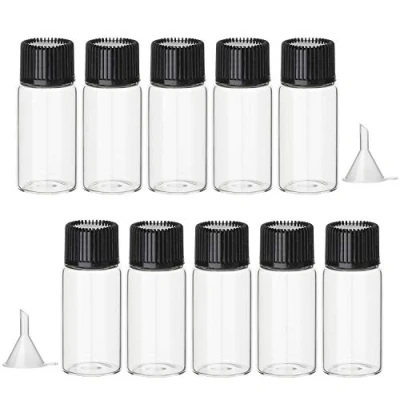 Image of Hyber&amp;Cara 10 Pcs 10ml Clear Glass Bottles Small Empty Sample Vials with Screw Cap, Bonus 2 Mini Funnels