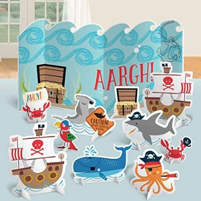 Image of Amscan 282219 Ahoy 1st Birthday Party Table Decorating Kit 11 Pack