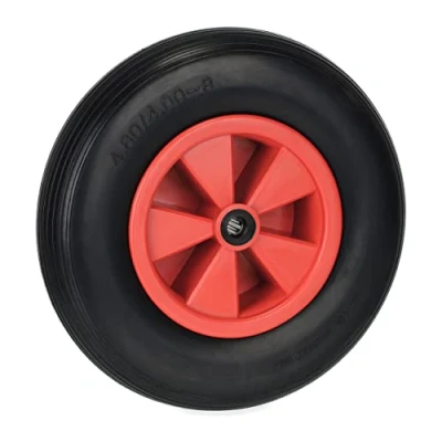 Image of Relaxdays Wheelbarrow Wheel 4.80/4.00 8, Plastic Rim, Rubber Tyre, Puncture Proof Replacement, up to 100 kg, Black/Red, 4.8/4 8