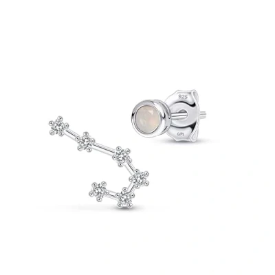 Image of Amberta 925 Sterling Silver Constellation Stud Earrings Birthstone for Women Zodiac Mismatched Asymmetric Earrings: June Moonstone