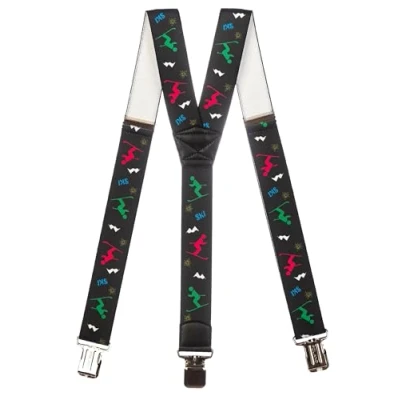 Image of Olata Adjustable Ski Salopette Braces/Suspenders (Black/Multi) 4cm (Adult). Y Shape