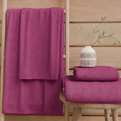 Image of PETTI Artigiani Italiani 100% Cotton Terry Bath Towels, 1+1 Towel Set, 2 Pieces 1 Face and Hand Towel, Fuchsia Towels