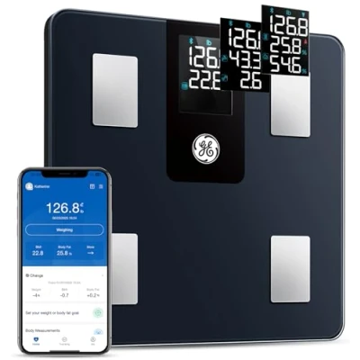 Image of GE Smart Scale for Body Weight and Fat Percentage with All in one LCD Display, Digital Bathroom Scales Bluetooth Composition Analyzer, Accurate Weighing Scale, 396 lbs