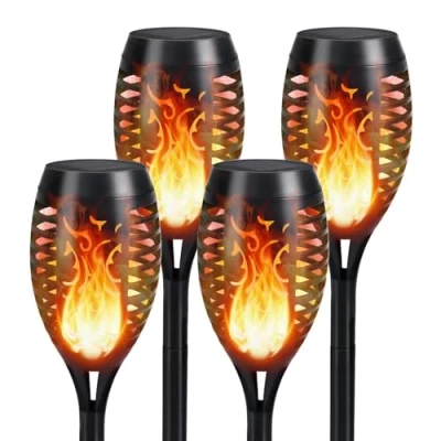 Image of EXTRASTAR Solar Flickering Dancing Flame Lights, IP44 Waterproof Outdoor Torch Lights for Patio, Pathway, Garden, Yard, and so on (Pack of 4)