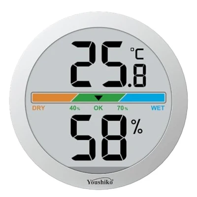 Image of Youshiko Digital Thermo Hygrometer, Indoor Weather Thermometer Hygrometer Gauge, Monitor Temperature and Humidity Meter for Home Office, Min/Max Records (Silver)