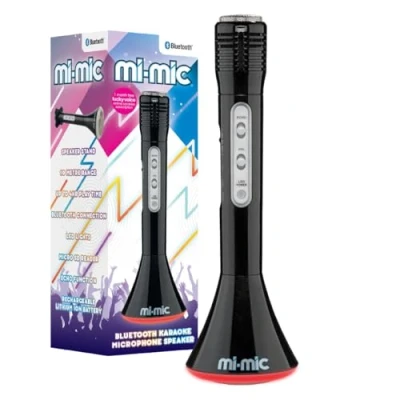 Image of Mi Mic Kids Karaoke Microphone Wireless Speaker with Bluetooth and LED Lights for Kids, Black