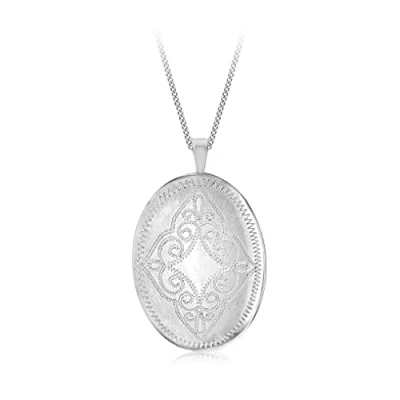 Image of Tuscany Silver Women&#039;s Sterling Rhodium Plated 20 x 31.5 mm Oval Filigree Locket Pendant Curb Chain Necklace of Length 46 cm/18 Inch