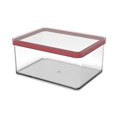 Image of Rotho, Loft, storage box 2.25 l with lid, Plastic (PP) BPA transparent/red, 2,25l (20,0 x 15,0 9,6 cm)