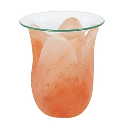 Image of Himalayan Salt Tulip Flower Shaped Oil Burner 13cm x 9cm (1 Pc.) Unique &amp; Sophisticated Piece Natural Fragrance Soothing Ambience Ideal for Home Decor