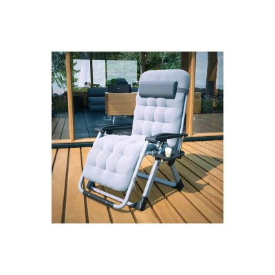 Image of BIRCHTREE Sun Recliner Adjustable Folding Lounge With Thick Cushion Foot Cover Patio Deck Cup Drink Holder Garden Beach Textilene Head Rest Chairs Grey