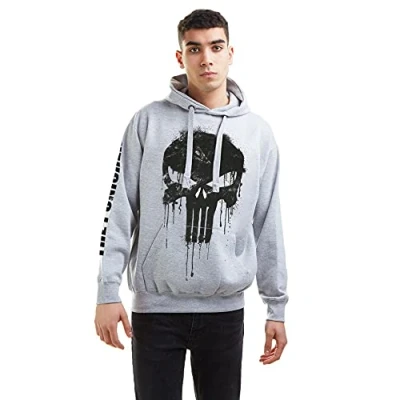 Image of Marvel Men&#039;s Punisher Skull Hooded Sweatshirt, Grey Heather, M UK