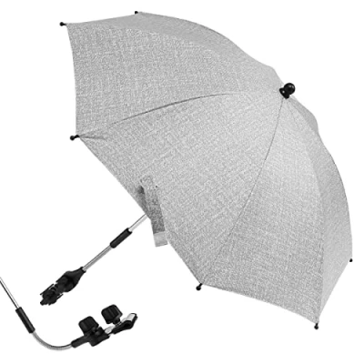 Image of Baby Pram Umbrella Canopy Parasol, Universal UV Parasol for Pushchairs and Buggy, Clip on Stroller Umbrella, Buggy Sun with Adjustable Fixing Clamp (grey 85cm)