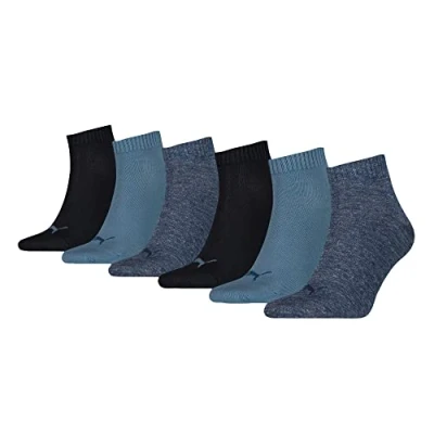 Image of Puma Quarter Plain ECOM Unisex 6 PACK Sports socks, Size: 12/14, Blue combo