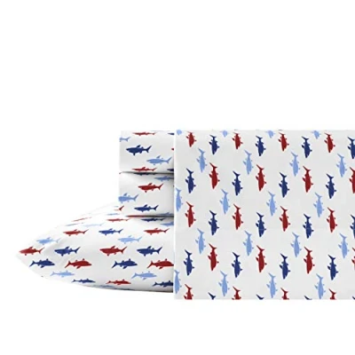 Image of Nautica Cotton Percale Bedding Set, Crisp &amp; Cool, Lightweight Breathable, 100%, Costazul Blue/Red/White, Queen
