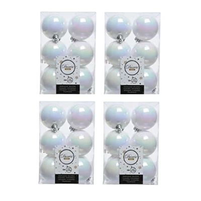 Image of 48 White Iridescent Christmas Baubles Shatterproof Luxury Tree Decor 6cm Iris