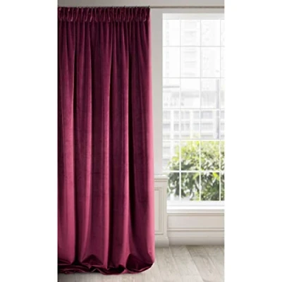 Image of Eurofirany Soft Plain Opaque Velvet Curtain with Rufflette Tape for Rail 1 Unit, Thick Fluffy Panel Drape Classic Glamour Elegant Living Room Bedroom, Bordeaux, W55&#039;&#039; x L106&#039;&#039;
