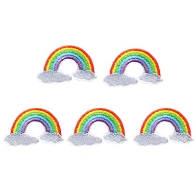 Image of XUNHUI Embroidered Iron On Patches for Clothes Sewing Rainbow Clothing DIY Motif Applique Sticker 5 Pieces
