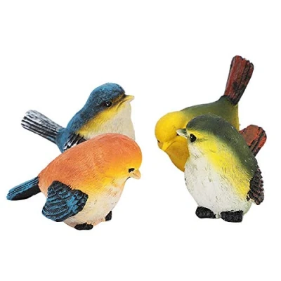 Image of DEWIN Garden Animals Ornaments,Finch Bird Ornaments Outdoor Resin Birds Animal Figurine Home Decoration Lawn Courtyard 4 Pcs(7 * 5cm)