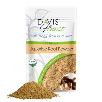Image of Davis Finest Organic Liquorice Root Mulethi Powder 250g, Ayurvedic, Chemical free, Dark Spots, Skin Discoloration, Face Brightening Facial Mask for Clear Even Tone