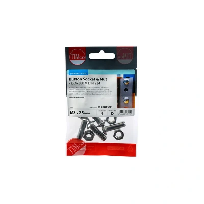 Image of 7x TIMCO Socket Screws &amp; Hex Nuts Button Stainless Steel 825BUTSSP Pack of 4