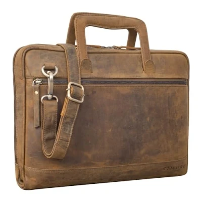 Image of STILORD &#039;Pierce&#039; Leather Laptop Bag with Handle A4 Portfolio Vintage Messenger for 13.3&#039; MacBooks Business Satchel Briefcase Genuine Leather, Colour:vinto Brown
