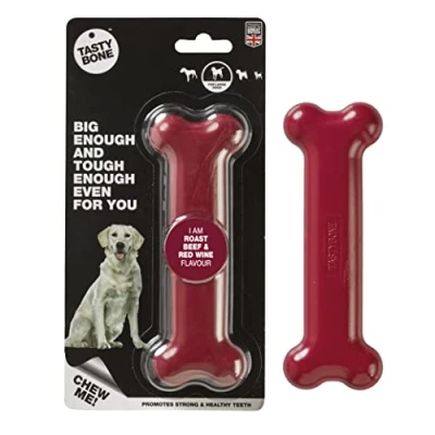 Image of TastyBone Nylon Dog Chew Toy for Large Dogs (Roast Beef &amp; Red Wine) Indestructible Aggressive Chewers, Everlasting Flavour, Strong Healthy Teeth, Made in the UK