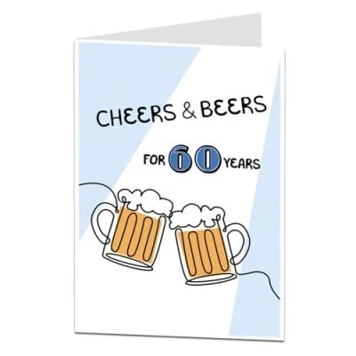 Image of LimaLima Funny 60th Birthday Card For Him Men. Cheers &amp; Beers To 60 Years. Perfect Brother, Husband, Dad, Grandad Friends