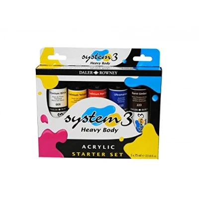 Image of Daler Rowney System 3 HEAVY BODY Acrylic Paint Sets Starter Set 5x75ml