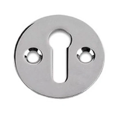 Image of Carlisle Brass Victorian Standard Profile Keyhole OPEN Lock Cover Plate Escutcheon 32mm + Screws (Polished Chrome)