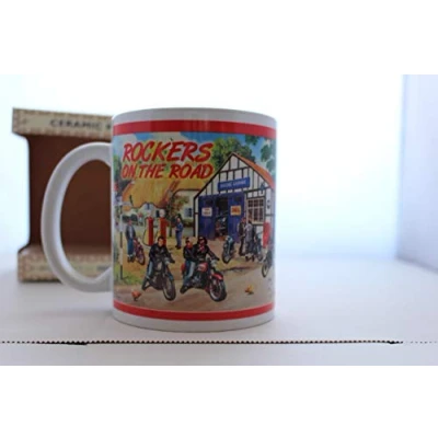 Image of Original Metal Sign Co Rockers on the Road Motor Bike Bikers Classic Retro Art Ceramic Mug in Gift Box