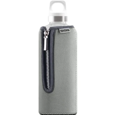 Image of SIGG Stella Grey Water Bottle (0.5 L), Pollutant Free and Leak Proof Glass Bottle, Modern Travel with Soft Neoprene Cover