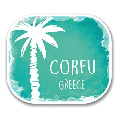 Image of 2 x 10cm Corfu Greece Vinyl Sticker Decal Laptop Travel Luggage Greek Fun #6327 (10cm Wide 8.5cm Tall)