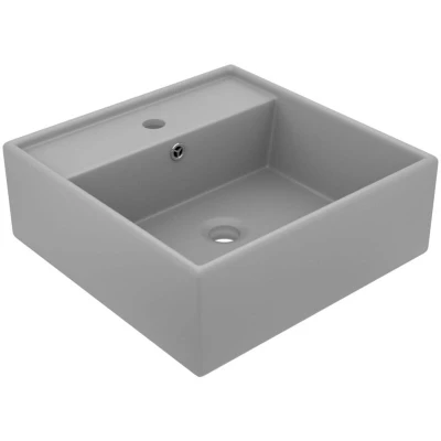 Image of vidaXL Luxury Basin Overflow Square Matt Light Grey 41x41 cm Ceramic