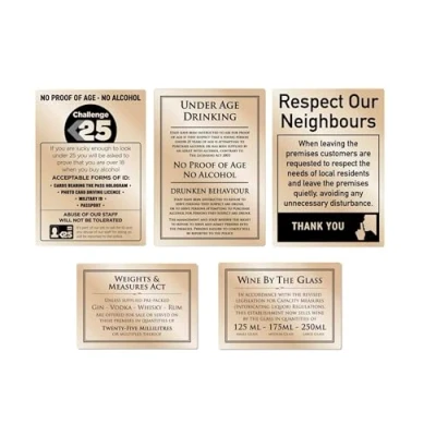 Image of Essential Bar Licensing Sign Pack EMGLPK 5 Pcs 25ml Pub Restaurant Catering Gold