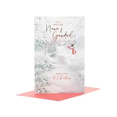 Image of UK Greetings Christmas Card for Nana &amp; Grandad Stunning Snowcouple Design