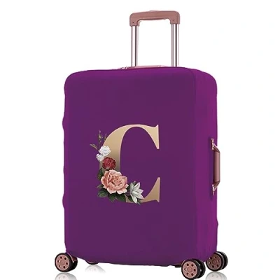 Image of Printed Design Travel Trolley Case Cover Protector Washable Suitcase Luggage Storage Covers for 18 28 inch (purple gold C, S (18 21 Luggage))