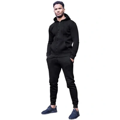 Image of 989Zé ENZO Mens Full TRACKSUIT Set Long Sleeve Zip Up Hoodie Jacket Sweatshirt and Casual Fleece Sweatpants Joggers HD577 + JG579 BLACK XXL