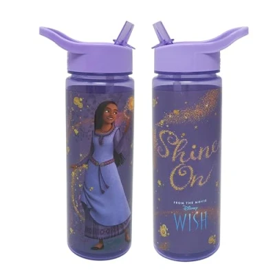 Image of Disney Wish Kids Water Bottles With Flip Up Straw 600ml Official Toys UK Merchandise by Polar Gear BPA Free, Recyclable Girls Bottle Star, Asha and Valentino