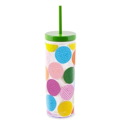 Image of kate spade new york Acrylic Tumbler with Lid and Straw, 24 oz Tumbler, Slim Double Wall Mini Golf
