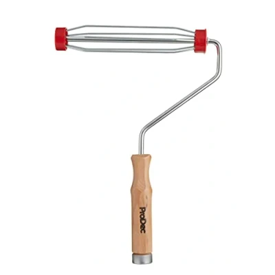 Image of ProDec PRFR003 9 inch x 1.5&quot; Wooden Handle Trade Professional Paint Roller Frame with Anti Slip 5 wire Cage and Screw Fit for Extension Pole, 9&quot;