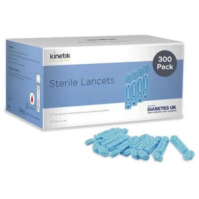 Image of Kinetik Wellbeing Sterile Lancets Pack of 300 Blood Glucose Testing Kit for Diabetes Management, Diabetic Finger Prickers Lancing Device, Type 1 &amp; 2 Diabetics Accessories